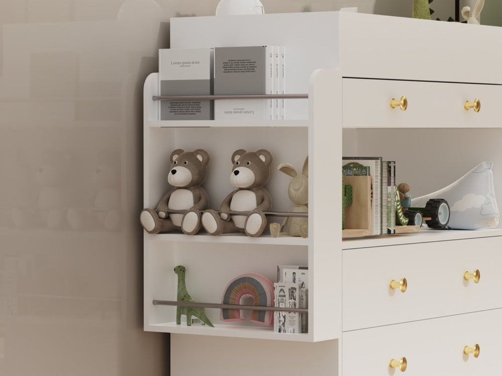 English Elm Changing Table Dresser with Three Drawers Wide Top Mdf Nursery Storage in White W3393P315819