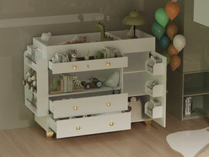 English Elm Changing Table Dresser with Three Drawers Wide Top Mdf Nursery Storage in White W3393P315819
