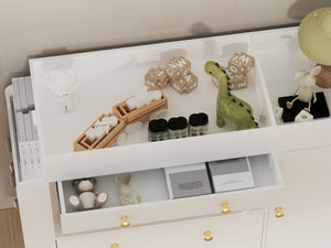 English Elm Changing Table Dresser with Three Drawers Wide Top Mdf Nursery Storage in White W3393P315819
