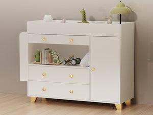 English Elm Changing Table Dresser with Three Drawers Wide Top Mdf Nursery Storage in White W3393P315819