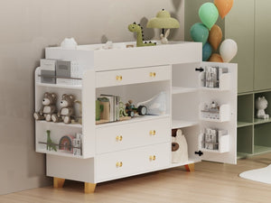 English Elm Changing Table Dresser with Three Drawers Wide Top Mdf Nursery Storage in White W3393P315819