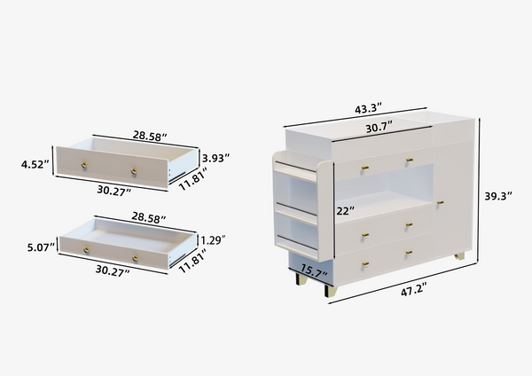 English Elm Changing Table Dresser with Three Drawers Wide Top Mdf Nursery Storage in White W3393P315819
