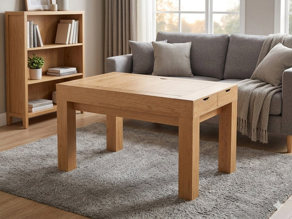 English Elm Gaming Table with Recessed Play Surface Led Lighting Drawers and Wood Grain Finish W3393P453908