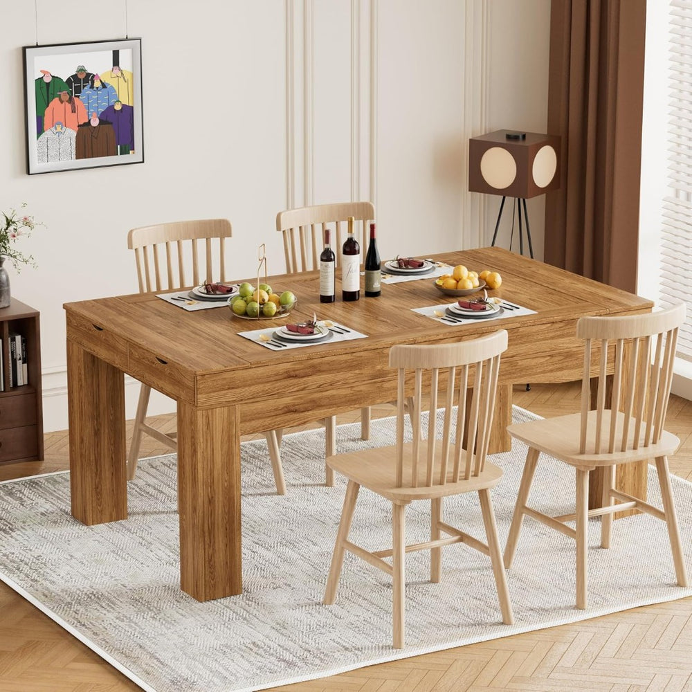 English Elm Gaming Table with Recessed Play Surface Led Lighting Drawers and Wood Grain Finish W3393P453908