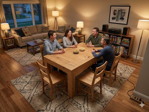 English Elm Gaming Table with Recessed Play Surface Led Lighting Drawers and Wood Grain Finish W3393P453908