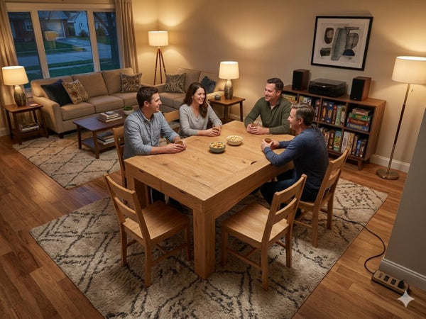English Elm Gaming Table with Recessed Play Surface Led Lighting Drawers and Wood Grain Finish W3393P453908