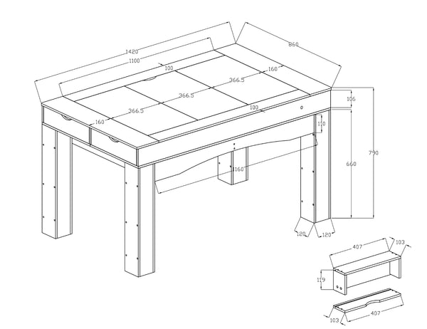 English Elm Gaming Table with Recessed Play Surface Led Lighting Drawers and Wood Grain Finish W3393P453908