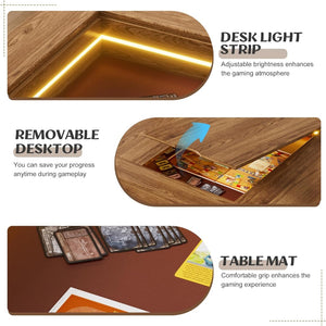 English Elm Gaming Table with Recessed Play Surface Led Lighting Drawers and Wood Grain Finish W3393P453908