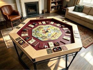 English Elm Dining/Gaming Hexagonal Table with Recessed Play Area Iron Frame Seats Six Players W3393S00009