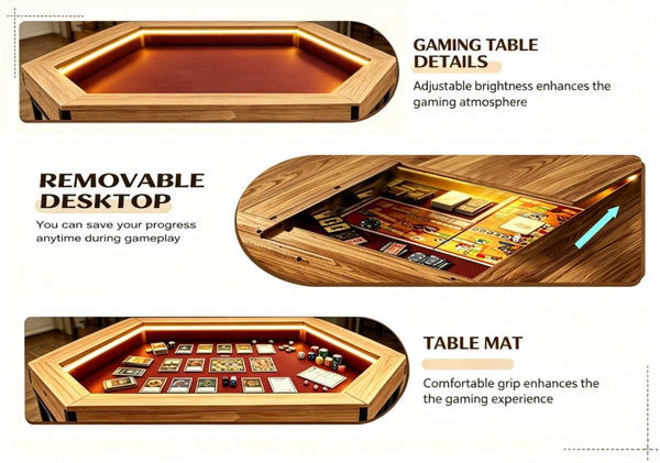 English Elm Dining/Gaming Hexagonal Table with Recessed Play Area Iron Frame Seats Six Players W3393S00009
