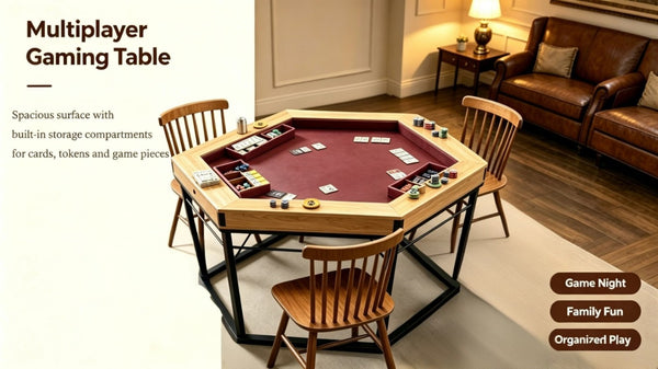 English Elm Dining/Gaming Hexagonal Table with Recessed Play Area Iron Frame Seats Six Players W3393S00009
