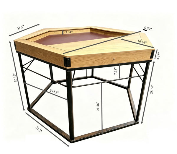 English Elm Dining/Gaming Hexagonal Table with Recessed Play Area Iron Frame Seats Six Players W3393S00009