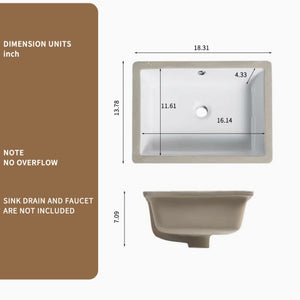 English Elm Undermount Porcelain Ceramic Bathroom Sink Deep Rectangular Basin Glossy White Vanity W3402P326486