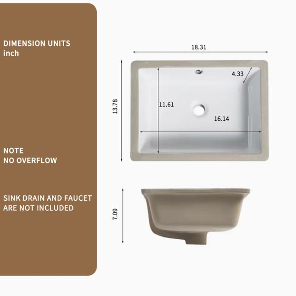 English Elm Undermount Porcelain Ceramic Bathroom Sink Deep Rectangular Basin Glossy White Vanity W3402P326486