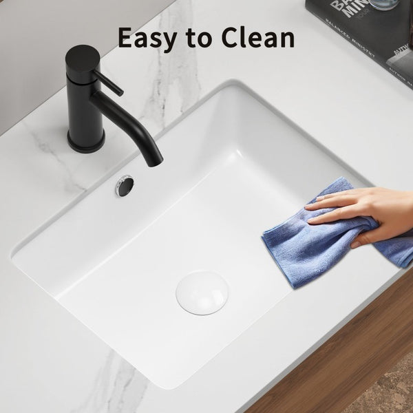 English Elm Undermount Porcelain Ceramic Bathroom Sink Deep Rectangular Basin Glossy White Vanity W3402P326486