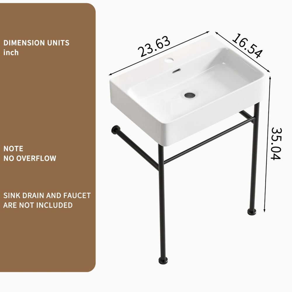 English Elm Freestanding Console Sink White Ceramic Basin Matte Black Steel Frame Powder Room W3402P510137