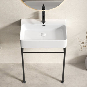 English Elm Freestanding Console Sink White Ceramic Basin Matte Black Steel Frame Powder Room W3402P510137