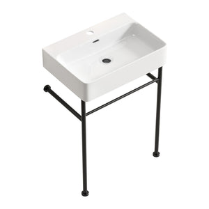 English Elm Freestanding Console Sink White Ceramic Basin Matte Black Steel Frame Powder Room W3402P510137