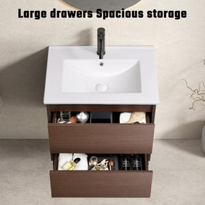 English Elm 24 Inch Floating Bathroom Vanity with Ceramic Sink Plywood Cabinet Wall Mounted Storage W3402S00007