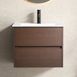 English Elm 24 Inch Floating Bathroom Vanity with Ceramic Sink Plywood Cabinet Wall Mounted Storage W3402S00007