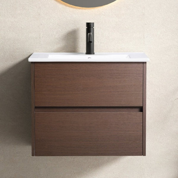 English Elm 24 Inch Floating Bathroom Vanity with Ceramic Sink Plywood Cabinet Wall Mounted Storage W3402S00007