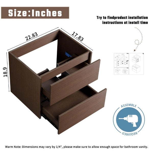 English Elm 24 Inch Floating Bathroom Vanity with Ceramic Sink Plywood Cabinet Wall Mounted Storage W3402S00007