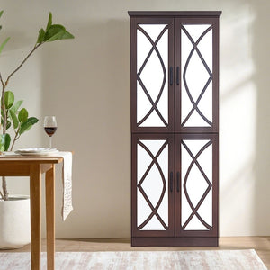 English Elm 68-inch Walnut Shoe Cabinet with Mirror 8 Adjustable Tiers Modern Entryway Storage W3417P329677