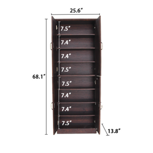 English Elm 68-inch Walnut Shoe Cabinet with Mirror 8 Adjustable Tiers Modern Entryway Storage W3417P329677
