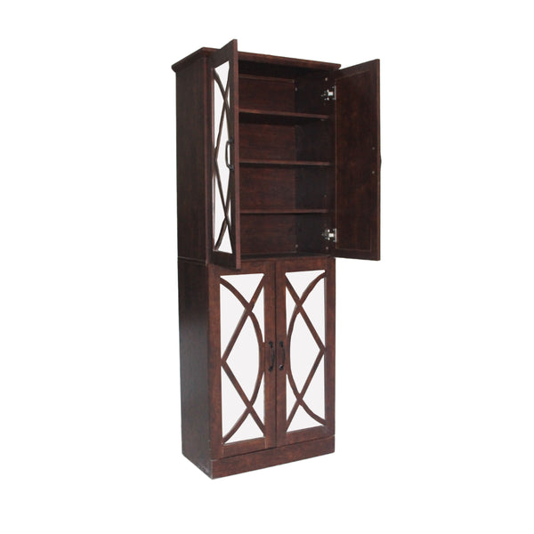 English Elm 68-inch Walnut Shoe Cabinet with Mirror 8 Adjustable Tiers Modern Entryway Storage W3417P329677