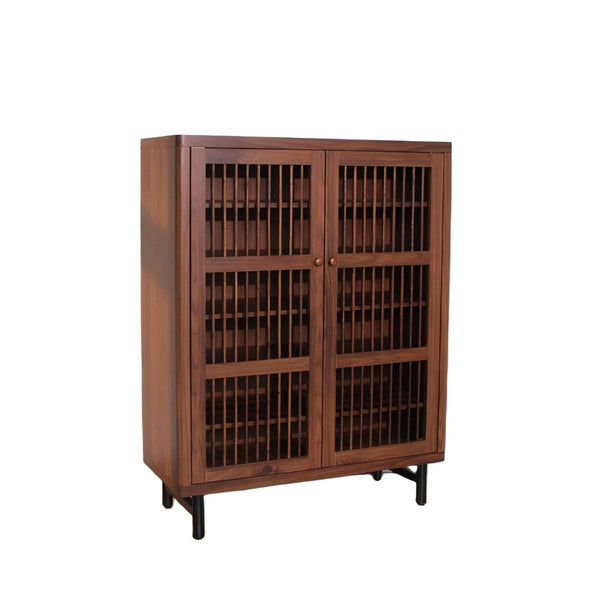 English Elm Shoe Cabinet with Louvered Doors Six Tier Walnut Finish Entryway Storage Organizer W3417P388712