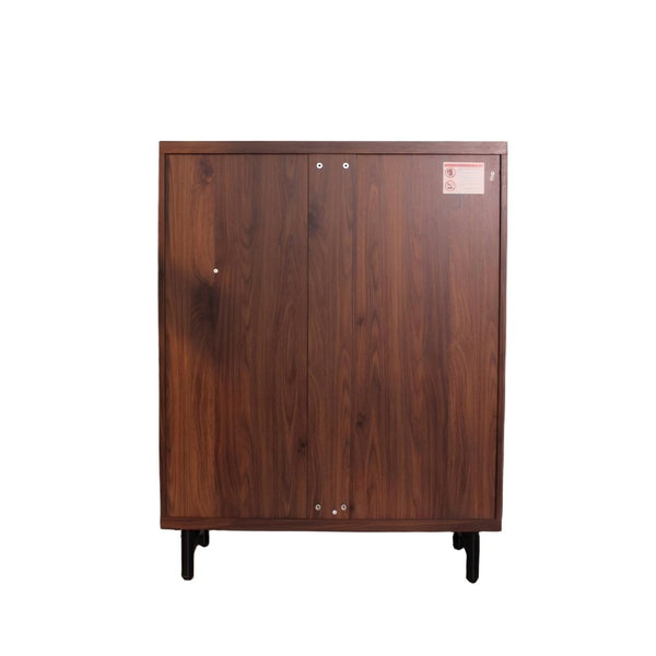 English Elm Shoe Cabinet with Louvered Doors Six Tier Walnut Finish Entryway Storage Organizer W3417P388712