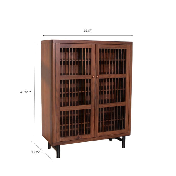 English Elm Shoe Cabinet with Louvered Doors Six Tier Walnut Finish Entryway Storage Organizer W3417P388712