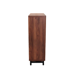 English Elm Shoe Cabinet with Louvered Doors Six Tier Walnut Finish Entryway Storage Organizer W3417P388712