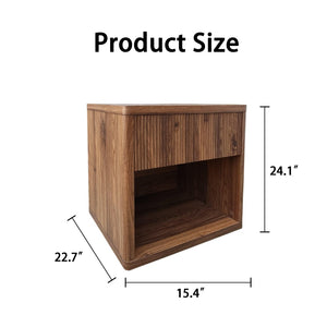 English Elm Night Stand Fluted Mid Century Modern Bedside Table with Drawer Open Storage Shelf Walnut W3417P499351
