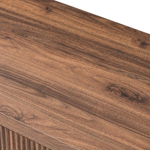 English Elm Night Stand Fluted Mid Century Modern Bedside Table with Drawer Open Storage Shelf Walnut W3417P499351