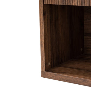 English Elm Night Stand Fluted Mid Century Modern Bedside Table with Drawer Open Storage Shelf Walnut W3417P499351