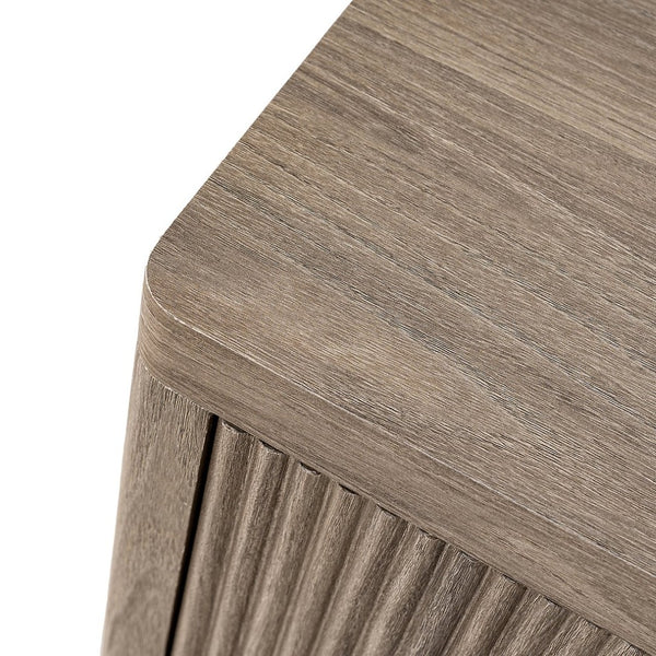 English Elm Night Stand Fluted Mid Century Modern Bedside Table with Drawer Open Storage Shelf Greige W3417P499355