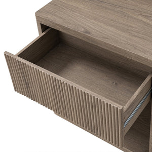 English Elm Night Stand Fluted Mid Century Modern Bedside Table with Drawer Open Storage Shelf Greige W3417P499355