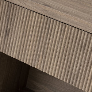 English Elm Night Stand Fluted Mid Century Modern Bedside Table with Drawer Open Storage Shelf Greige W3417P499355