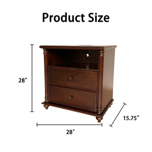 English Elm 28"nightstand Farmhouse Matte Finish Solid Wood Legs Built-in Charging Station Bedroom Bedside Walnut W3417P499356