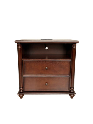 English Elm 28"nightstand Farmhouse Matte Finish Solid Wood Legs Built-in Charging Station Bedroom Bedside Walnut W3417P499356
