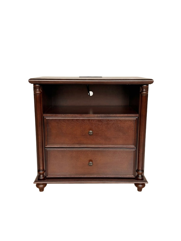 English Elm 28"nightstand Farmhouse Matte Finish Solid Wood Legs Built-in Charging Station Bedroom Bedside Walnut W3417P499356
