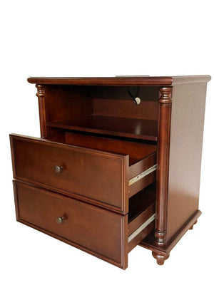 English Elm 28"nightstand Farmhouse Matte Finish Solid Wood Legs Built-in Charging Station Bedroom Bedside Walnut W3417P499356