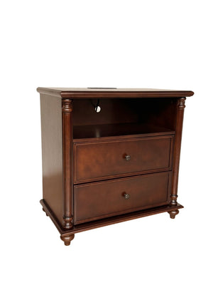 English Elm 28"nightstand Farmhouse Matte Finish Solid Wood Legs Built-in Charging Station Bedroom Bedside Walnut W3417P499356