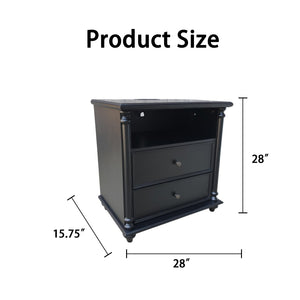 English Elm 28"nightstand Farmhouse Matte Finish Solid Wood Legs Built-in Charging Station Bedroom Bedside Black W3417P499357