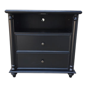 English Elm 28"nightstand Farmhouse Matte Finish Solid Wood Legs Built-in Charging Station Bedroom Bedside Black W3417P499357