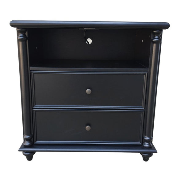 English Elm 28"nightstand Farmhouse Matte Finish Solid Wood Legs Built-in Charging Station Bedroom Bedside Black W3417P499357