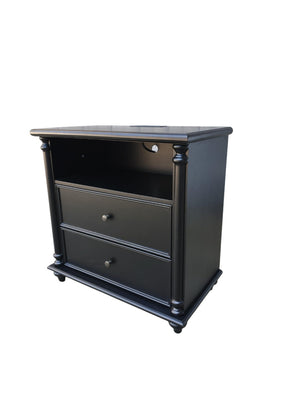 English Elm 28"nightstand Farmhouse Matte Finish Solid Wood Legs Built-in Charging Station Bedroom Bedside Black W3417P499357