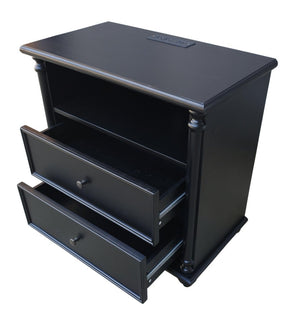 English Elm 28"nightstand Farmhouse Matte Finish Solid Wood Legs Built-in Charging Station Bedroom Bedside Black W3417P499357