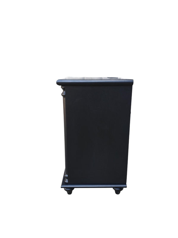 English Elm 28"nightstand Farmhouse Matte Finish Solid Wood Legs Built-in Charging Station Bedroom Bedside Black W3417P499357